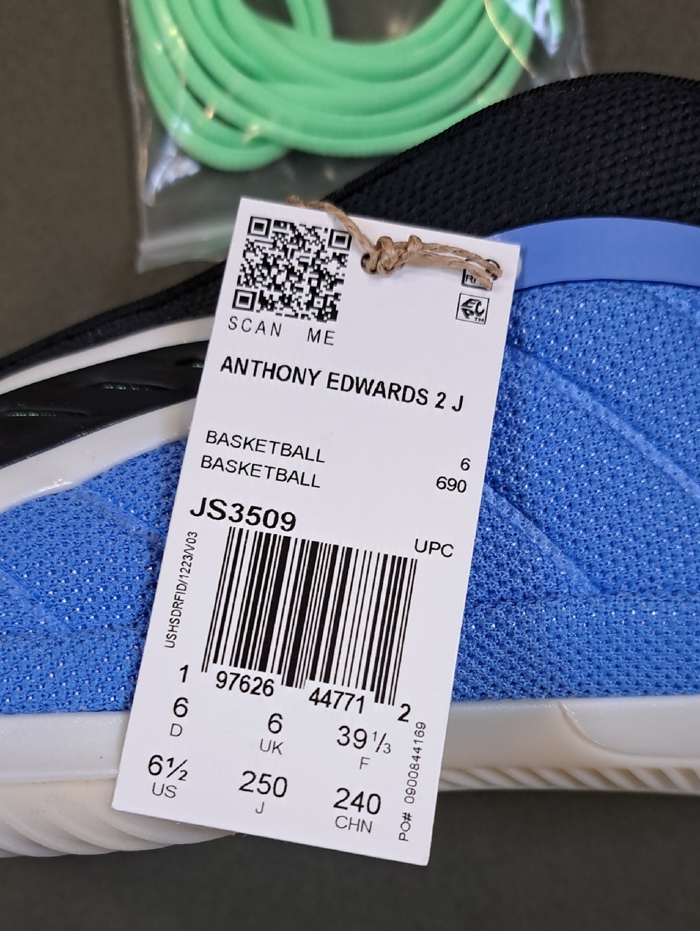 Anthony Edwards 2 Basketball Shoes - Color: Blue/Black/Green - Size: Kids 6.5 - Picture 10 of 10